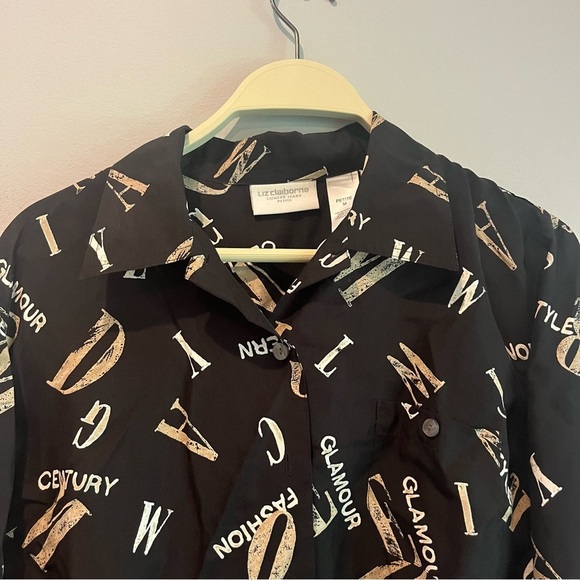 Liz Claiborne Petite Medium Pattern Button Up Long Sleeve Blouse 100% Silk - Picture 3 of 7